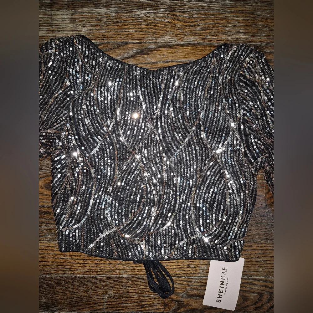 Shein Black/Gold Criss-Cross Open Back Crop